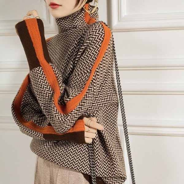 Clémence | Pull à col roulé aux rayures graphiques